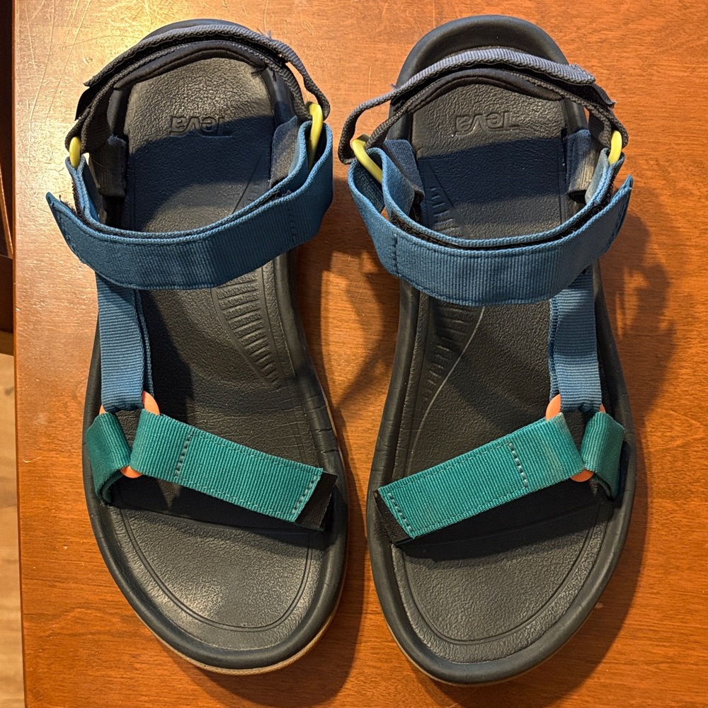Teva Mens 11 Blue and Green Strap Sandals